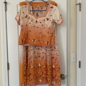 Never Worn Orange White Lehenga